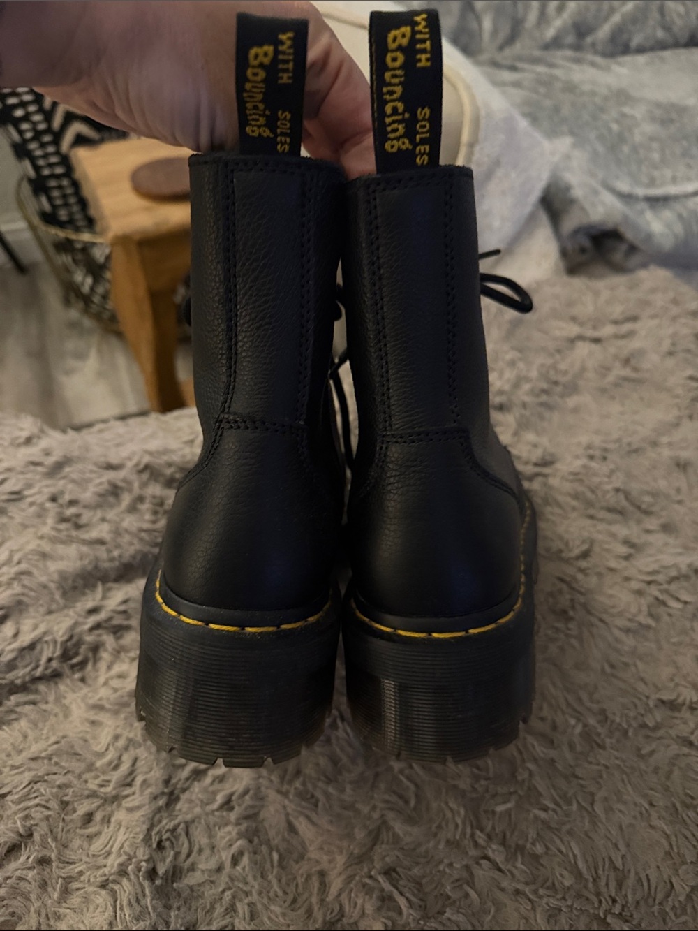 Dr. Martens Black Platform Jadon lll Lace-Up Boots with Yellow Stitching likenew - Picture 3 of 6